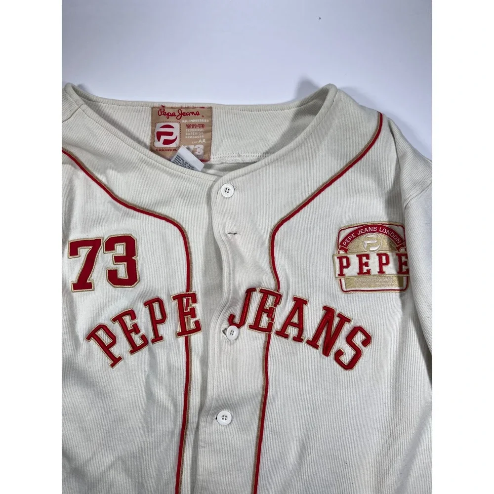 Pepe Jeans Baseball Jersey Mens 3XL Cream Red 73 Anniversary Ribbed Cotton PJL